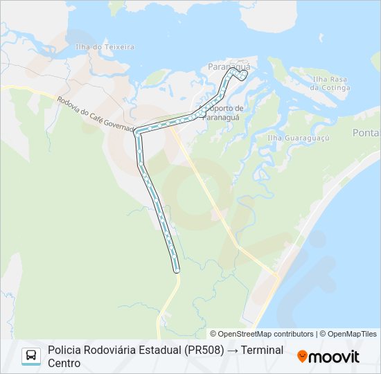 Mapa da linha 052 COLÔNIAS (PR508) de ônibus