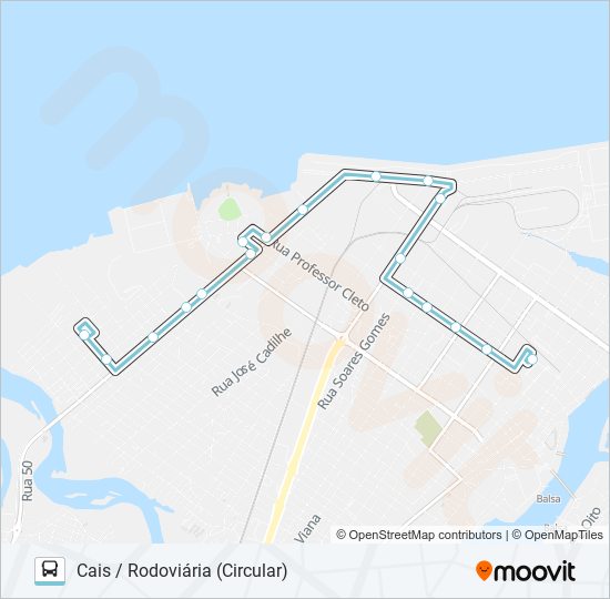 Mapa da linha 013 CAIS / RODOVIÁRIA (CIRCULAR) de ônibus