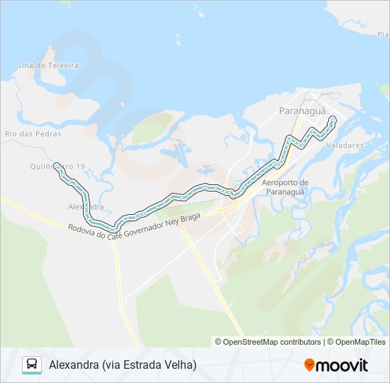 Mapa da linha 012 ALEXANDRA (VIA ESTRADA VELHA) de ônibus