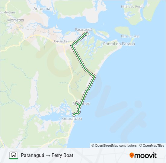 Mapa da linha 0066-4A0 PARANAGUÁ / GUARATUBA (VIA PRAIA DE LESTE) de ônibus