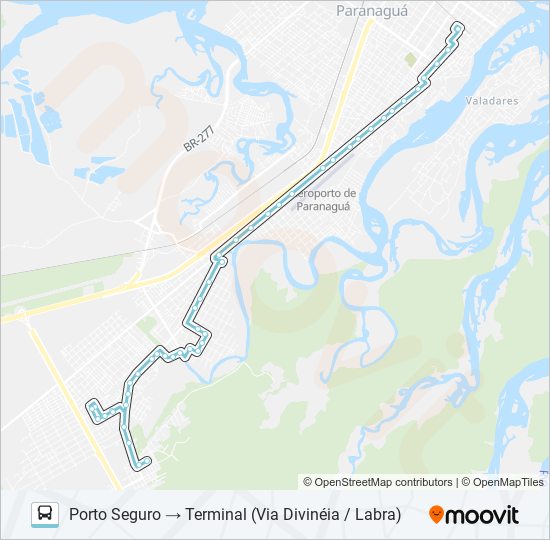 Mapa da linha D33 PORTO SEGURO (VIA DIVINÉIA / LABRA) de ônibus