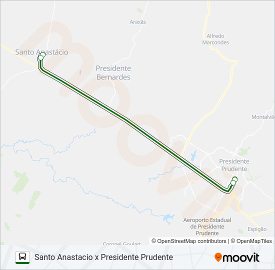 Mapa da linha SANTO ANASTACIO X PRESIDENTE PRUDENTE de ônibus