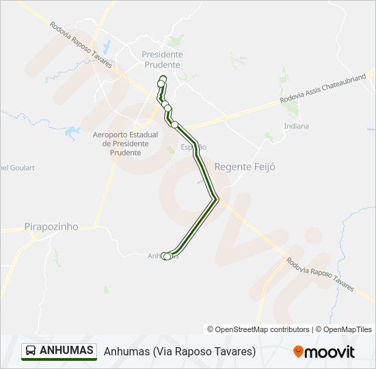 Mapa da linha ANHUMAS de ônibus