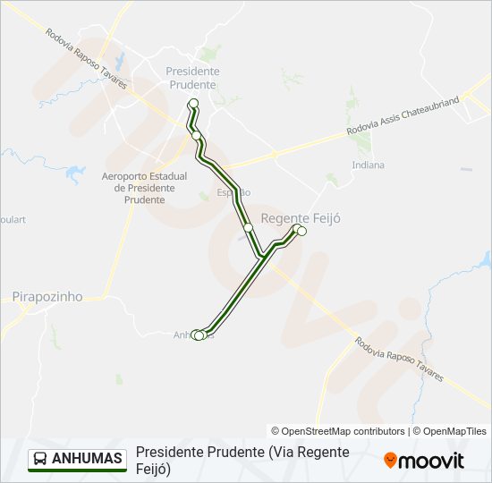 Mapa da linha ANHUMAS de ônibus