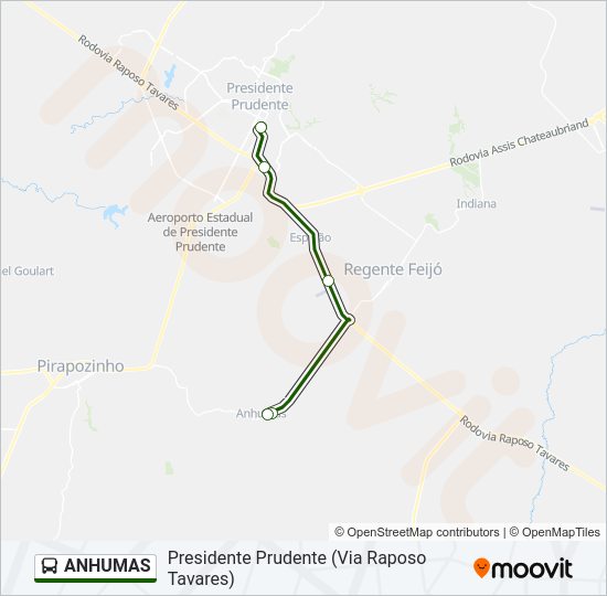 Mapa da linha ANHUMAS de ônibus