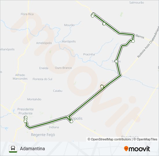 Mapa da linha ADAMANTINA de ônibus