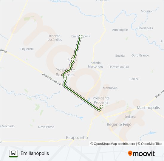 Mapa da linha EMILIANÓPOLIS de ônibus