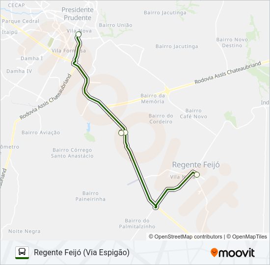 Mapa da linha REGENTE FEIJÓ de ônibus