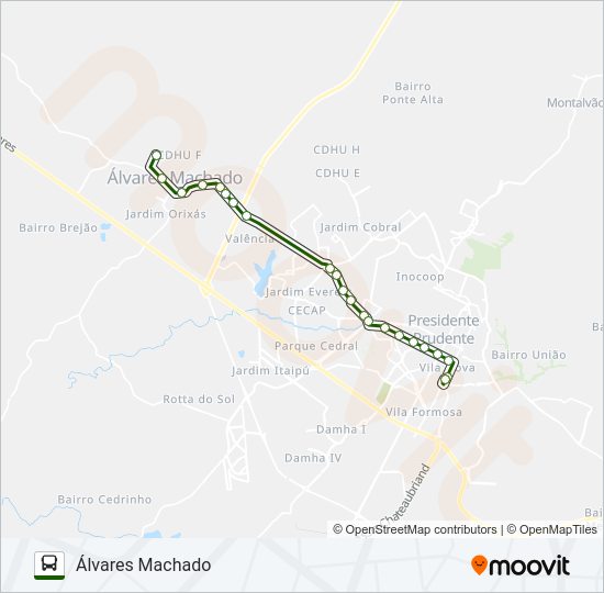 Mapa da linha ÁLVARES MACHADO de ônibus