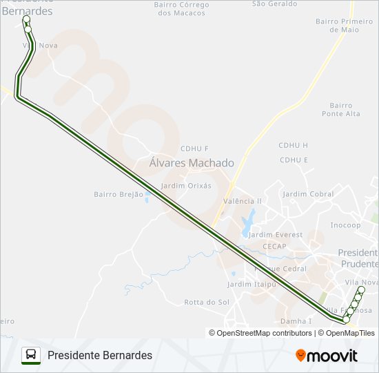 Mapa da linha PRESIDENTE BERNARDES de ônibus