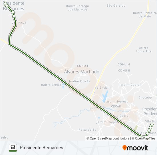 Mapa da linha PRESIDENTE BERNARDES de ônibus