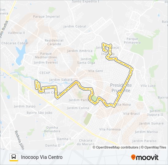 Mapa da linha 109 INOCOOP / JEQUITIBÁS de ônibus