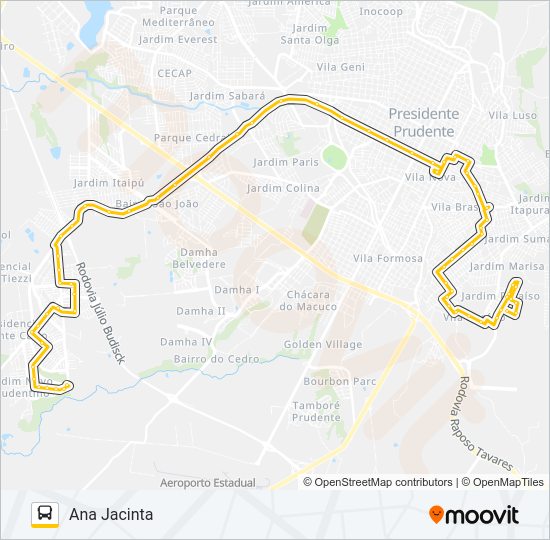 Mapa da linha 119 ANA JACINTA / CAMBUCI de ônibus