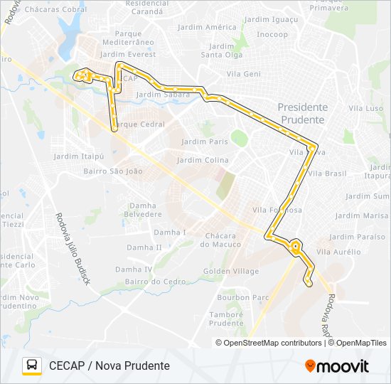 Mapa da linha 125 CECAP / NOVA PRUDENTE de ônibus