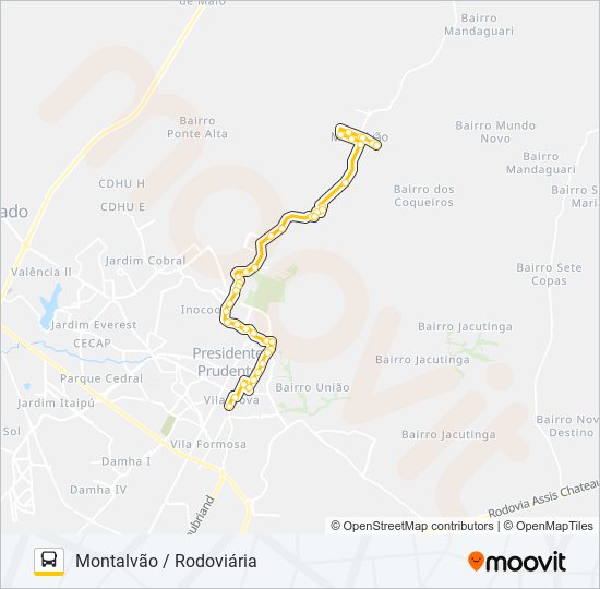 Mapa da linha 132 MONTALVÃO / RODOVIÁRIA de ônibus