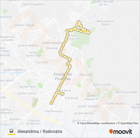 Mapa da linha 127 ALEXANDRINA / RODOVIÁRIA de ônibus