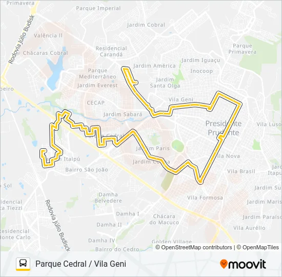 121 PARQUE CEDRAL / VILA GENI Bus Line Map