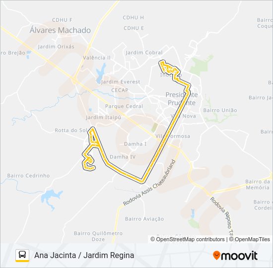 Mapa da linha 120 ANA JACINTA / JARDIM REGINA de ônibus