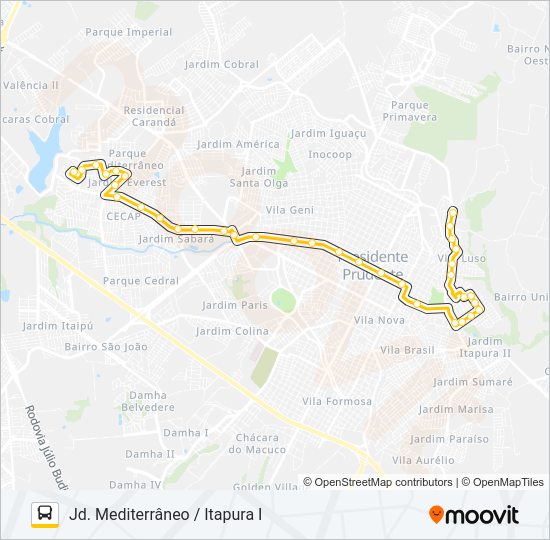 Mapa da linha 114 JD. MEDITERRÂNEO / ITAPURA I de ônibus