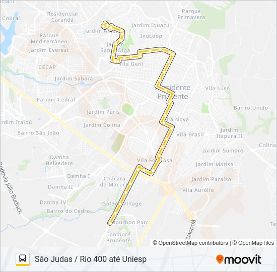 Mapa da linha 117 SÃO JUDAS / RIO 400 ATÉ UNIESP de ônibus