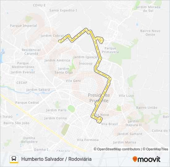 Mapa da linha 133 HUMBERTO SALVADOR / RODOVIÁRIA de ônibus