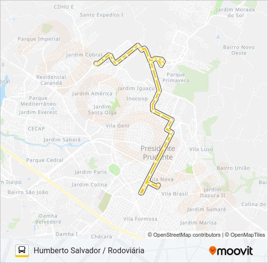 Mapa da linha 133 HUMBERTO SALVADOR / RODOVIÁRIA de ônibus