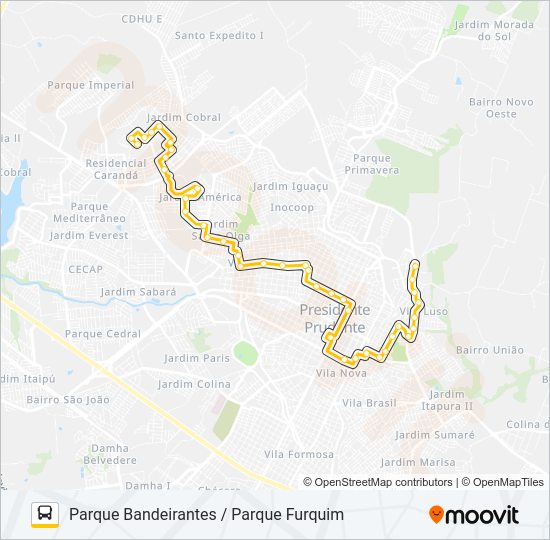 Mapa da linha 110 PARQUE BANDEIRANTES / PARQUE FURQUIM de ônibus