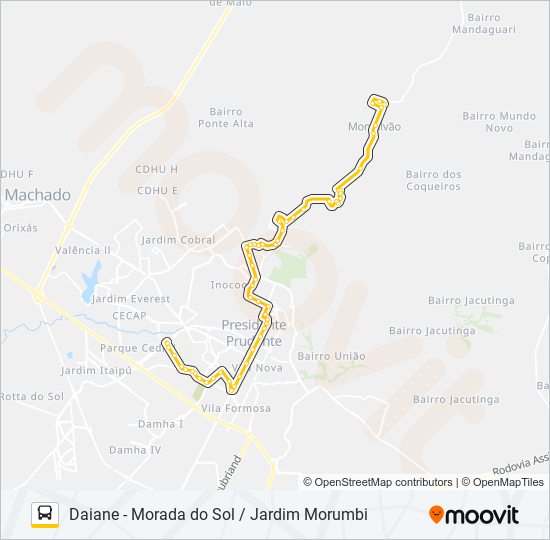 Mapa da linha 134 DAIANE - MORADA DO SOL / JARDIM MORUMBI de ônibus