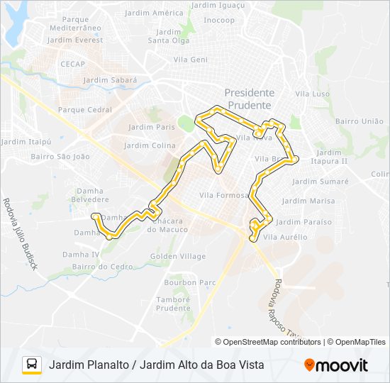 Mapa da linha 108 JARDIM PLANALTO / JARDIM ALTO DA BOA VISTA de ônibus