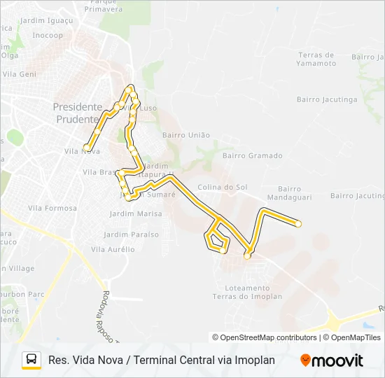 136 RES. VIDA NOVA / TERMINAL CENTRAL VIA IMOPLAN Bus Line Map