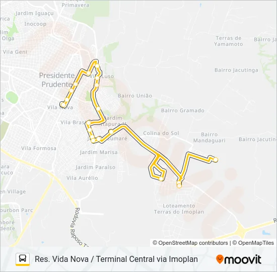 136 RES. VIDA NOVA / TERMINAL CENTRAL VIA IMOPLAN Bus Line Map
