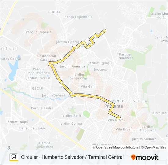 135 CIRCULAR - HUMBERTO SALVADOR / TERMINAL CENTRAL Bus Line Map