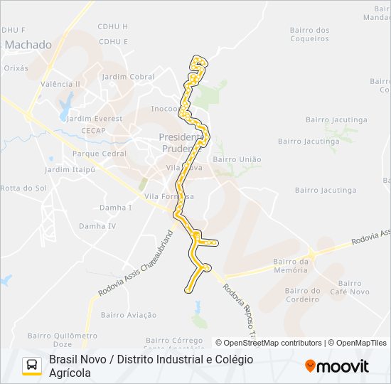 Mapa da linha 128 BRASIL NOVO / DISTRITO INDUSTRIAL E COLÉGIO AGRÍCOLA de ônibus