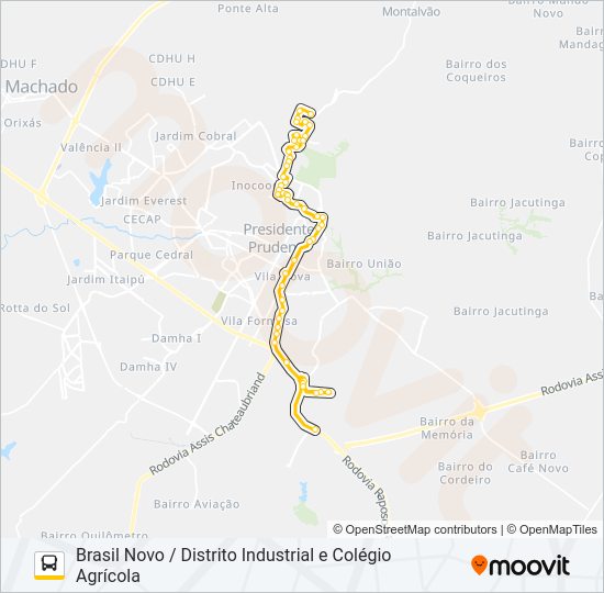 Mapa da linha 128 BRASIL NOVO / DISTRITO INDUSTRIAL E COLÉGIO AGRÍCOLA de ônibus
