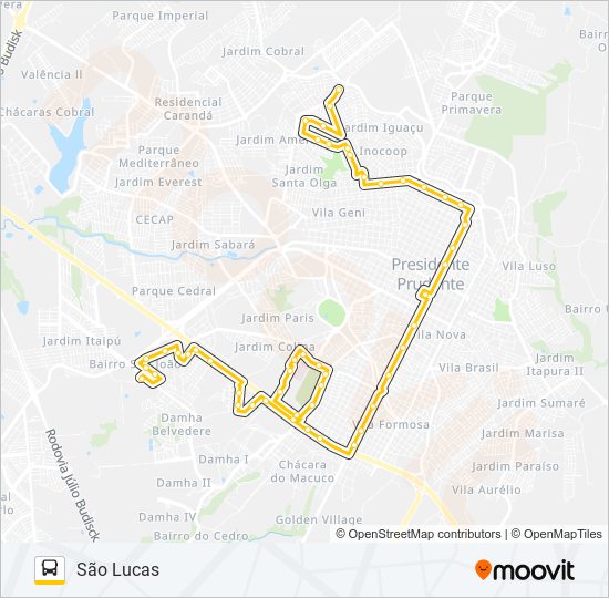 Mapa da linha 102 SÃO LUCAS / FLOENZA de ônibus