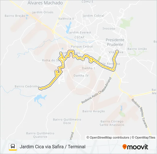 104 JARDIM CICA VIA SAFIRA / TERMINAL Bus Line Map