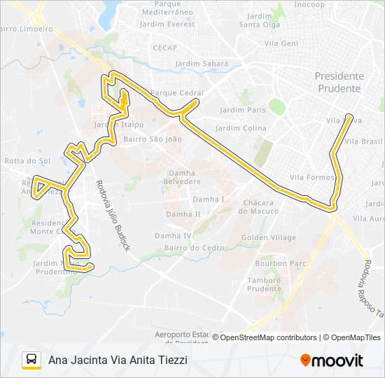 Mapa da linha 105 ANA JACINTA / SANTA FÉ VIA ANITA TIEZZI / TERMINAL CENTRAL de ônibus