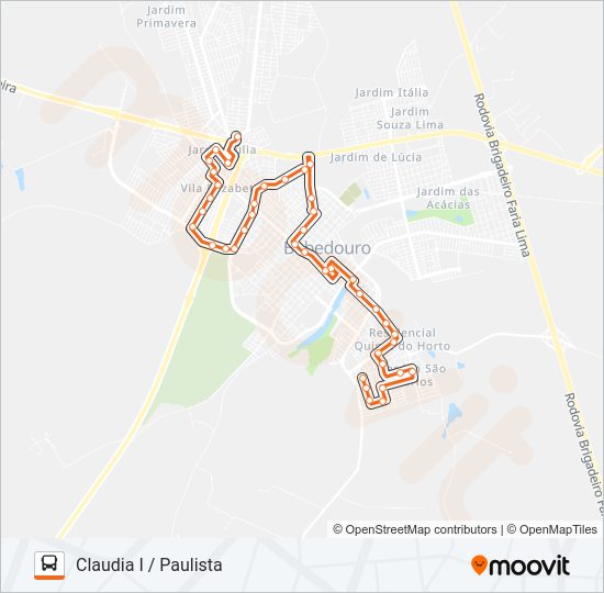 Mapa da linha 120 CLAUDIA I / PAULISTA de ônibus