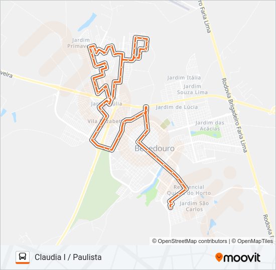 Mapa da linha 120 CLAUDIA I / PAULISTA de ônibus