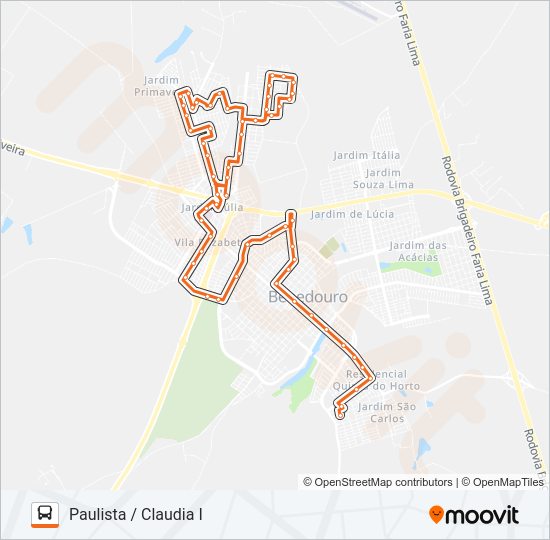 Mapa da linha 220 PAULISTA / CLAUDIA I de ônibus