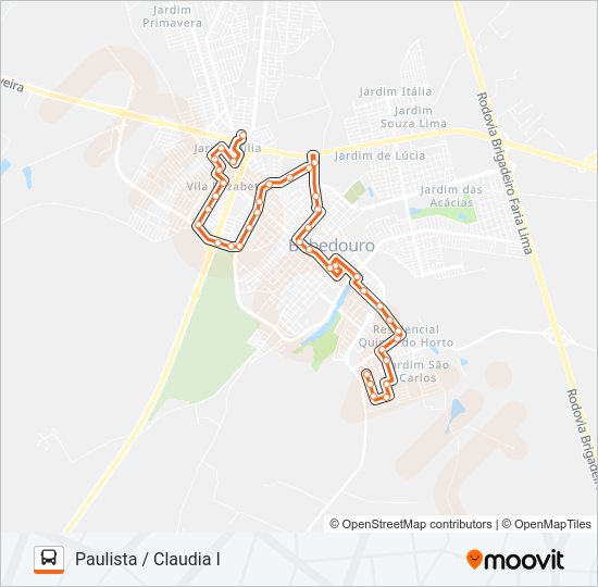 Mapa da linha 220 PAULISTA / CLAUDIA I de ônibus