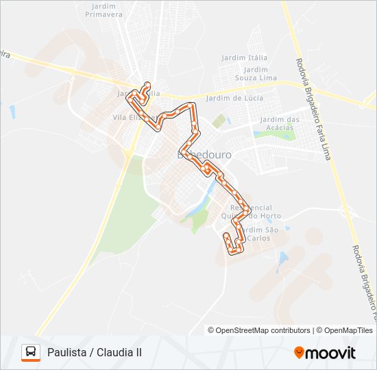 Mapa da linha 210 PAULISTA / CLAUDIA II de ônibus
