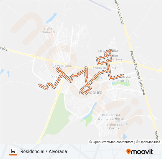 Mapa da linha 310 RESIDENCIAL / ALVORADA de ônibus