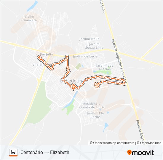 Mapa da linha 330 CENTENÁRIO / ELIZABETH de ônibus