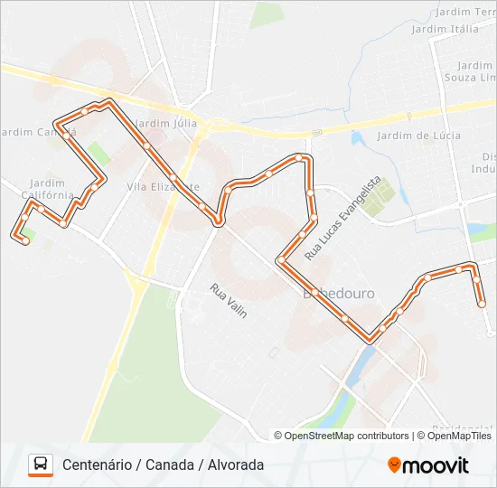 320 CENTENÁRIO / CANADA / ALVORADA Bus Line Map
