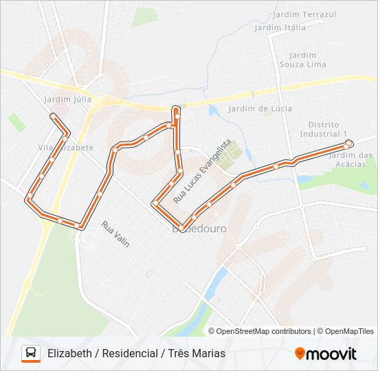Mapa da linha 410 ELIZABETH / RESIDENCIAL / TRÊS MARIAS de ônibus