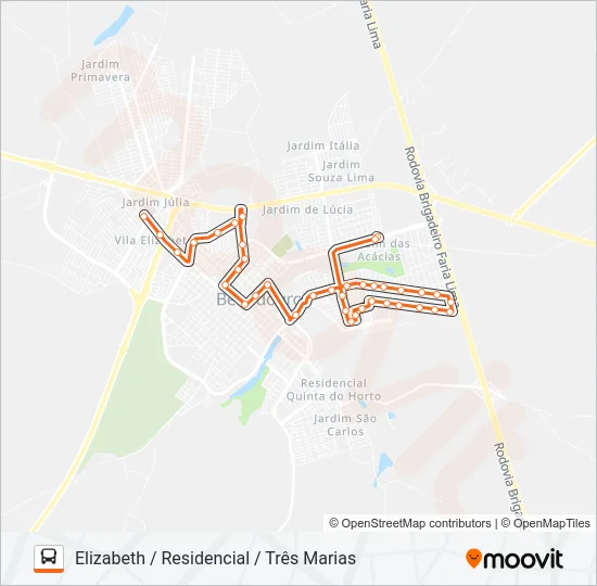 410 ELIZABETH / RESIDENCIAL / TRÊS MARIAS Bus Line Map