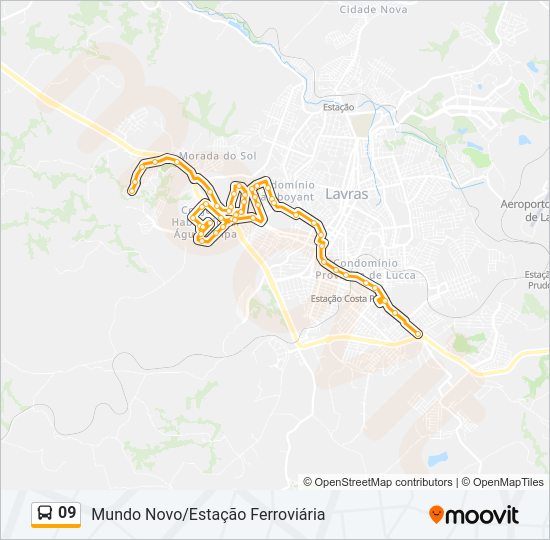 Mapa da linha 09 de ônibus