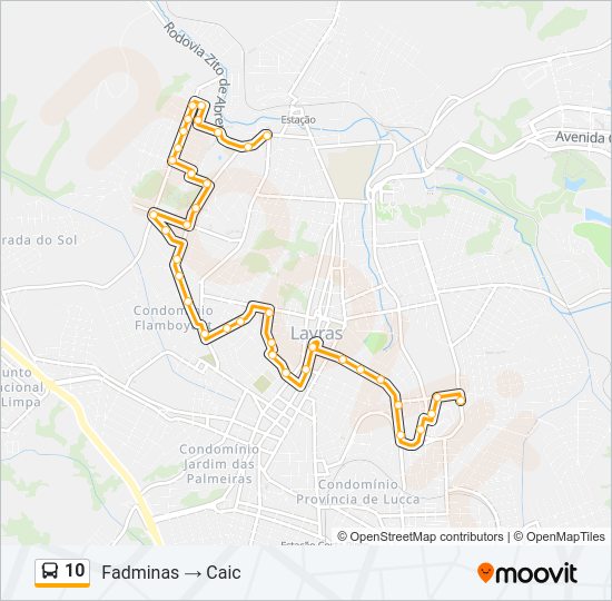 Mapa da linha 10 de ônibus