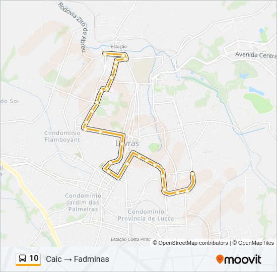 Mapa da linha 10 de ônibus